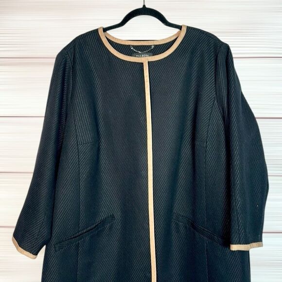 Talbots Black Trench Coat Coatigan Jacket Textured Cotton Blend Lined size 18W - Picture 7 of 14